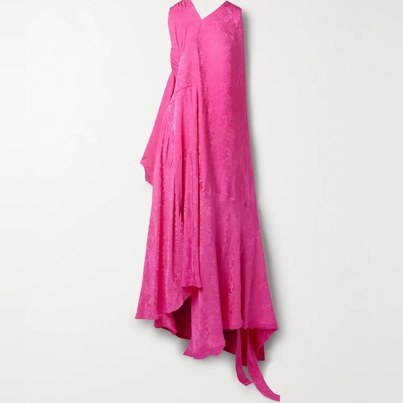 BALENCIAGA Asymmetric draped paneled satin-jacquard maxi dress - Picture 7 of 11